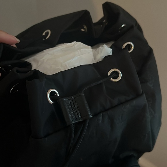 Gucci Authentic Blk GG Monogram Nylon Drawstring Backpack Leather Trim 510336 - Picture 6 of 16